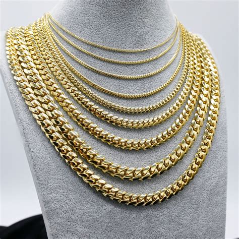 SOLID 14K Real Gold Miami Cuban Link Chain Necklace - 14K Gold Chain ...