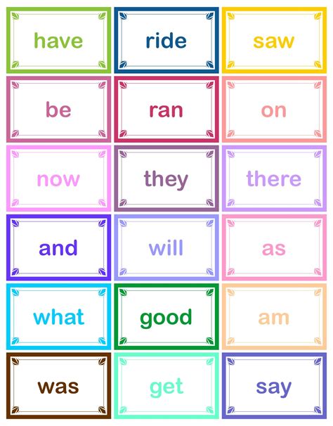 Kindergarten Sight Words Flash Cards