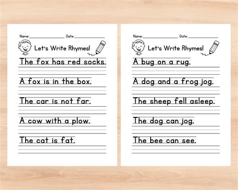 Rhyme Sentence Writing Worksheet, Write the Sentence, Printable ...
