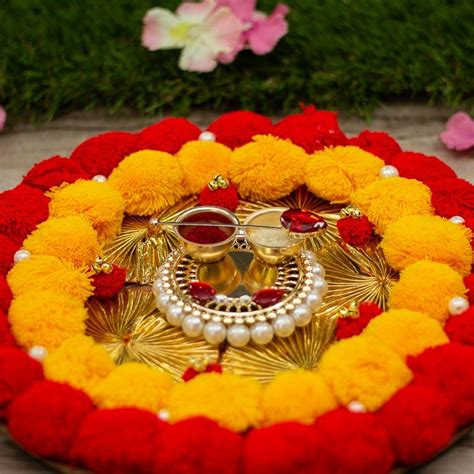 Buy Pom Pom Decorative Tilak Akshat Pooja Thali Online in India ...