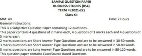 CBSE Class 12 Term 2 Business Studies board exam 2022: Check sample ...