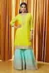 Buy Green Chiffon, Crepe, Tulle Sequins, Kurta Set With Contrasting ...