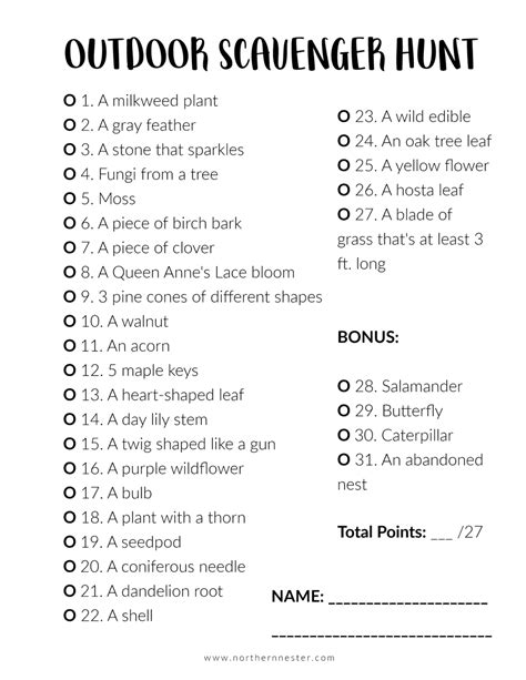 Adult Outdoor Scavenger Hunt Ideas