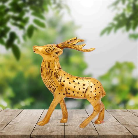 Buy Handicrafts Paradise Deer Showpiece in Metal Antique Gold Plated 6 ...