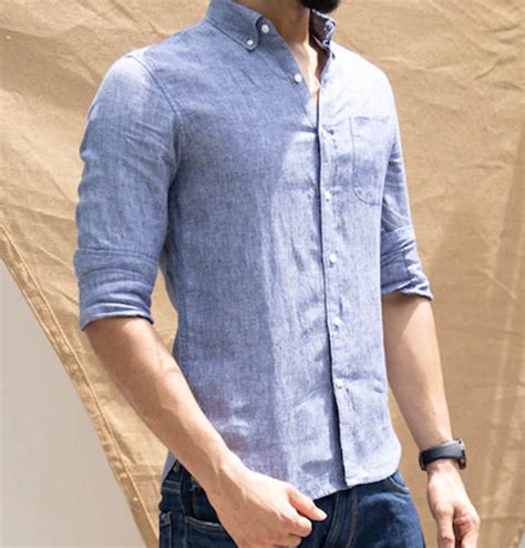 Buy Men's Pure Linen Chambray Full Sleeve Casual Shirt - Pink Supply ...