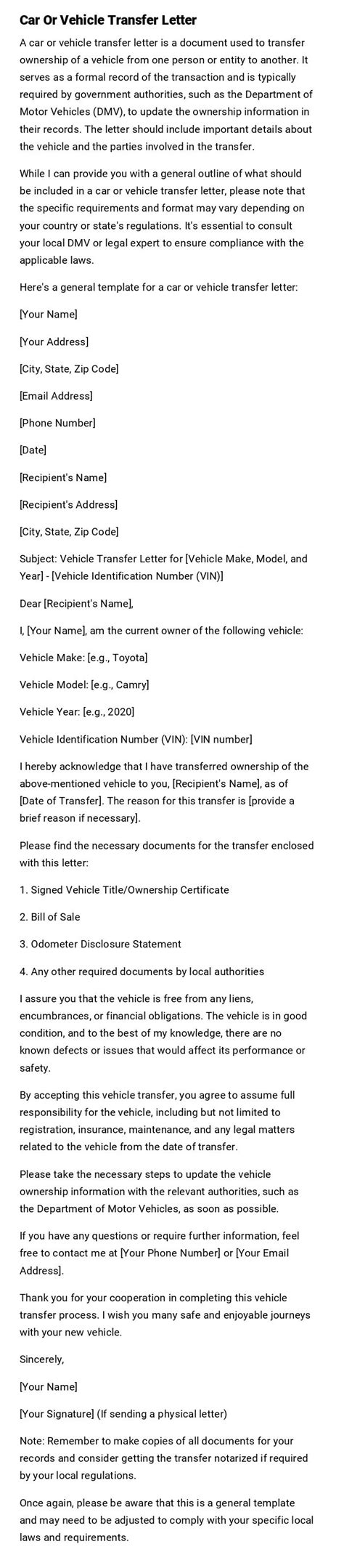 Image result for Vehicle Transfer Request Letter Format
