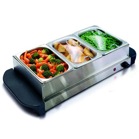 Buy 3 Section Buffet Warmer and Hot Plate with 3x 1.5L Trays with lids ...