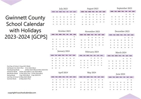 Gwinnett County School Holiday Calendar - US School Calendar