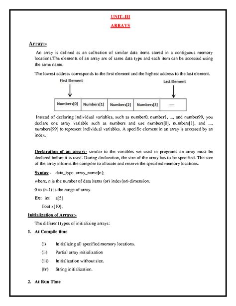 PPSC UNIT 3 MATERIAL - UNIT–III ARRAYS Array:- An array is defined as ...