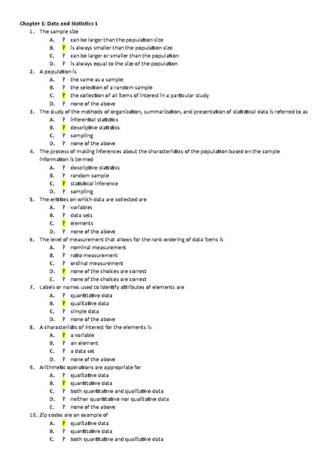 Business Stats MCQ - Chapter 1: Data and Statistics 1 1. The sample ...
