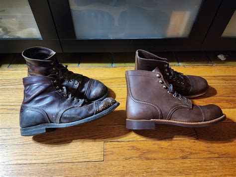 2.5yrs of daily wear vs. brand new Amber Harness Iron Rangers : r ...