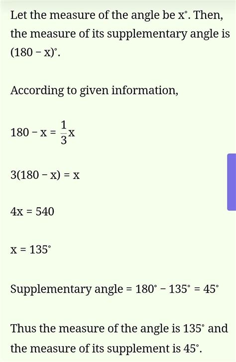 The supplement of an angle is one-third of itself. Determine the angle ...