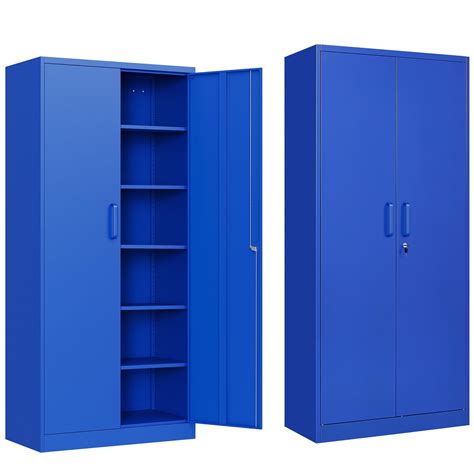 Buy Blue Metal Storage Cabinet with 5 Adjustable Shelves,Garage Storage ...