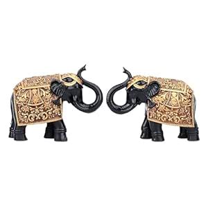 Buy Artarium Black Trunk Up Royal Elephant Family Statue Showpiece ...