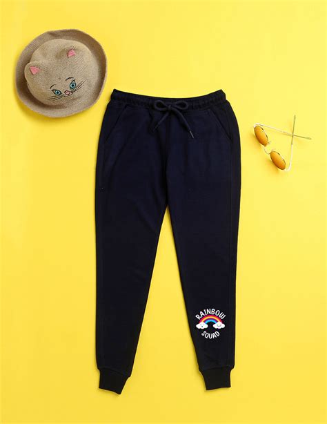 Nusyl Navy blue text printed kids unisex treck pants