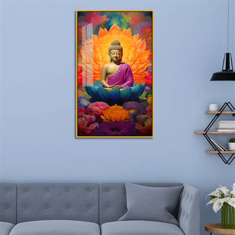 Vibrant Meditating Buddha Acrylic Wall Paintings on a Lotus Throne ...