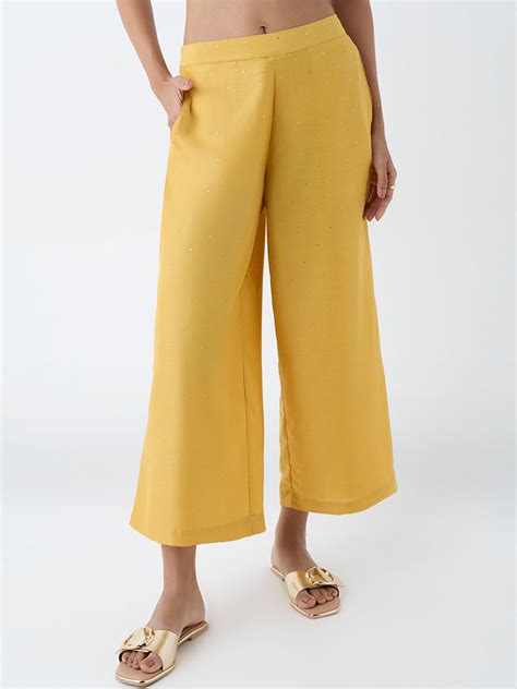 Buy Utsa Yellow Shimmer-Detailed Ethnic Pants from Westside