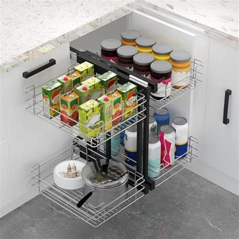 RELY-ON Blind Corner Cabinet Pull Out Organizer with 4 Chrome Stainless ...