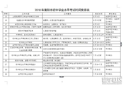 2018衡阳初中学业水平考试时间安排表