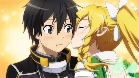 Leafa's Sweet Kiss: Kirito & Suguha in Sword Art Online HD Wallpaper
