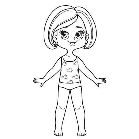 Słodka dziewczyna z kreskówką z krótką fryzurą ubrana w bieliznę z ...