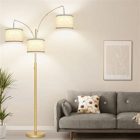 Dimmable Gold Floor Lamp, 3 Lights Arc Floor Lamps for Living Room ...