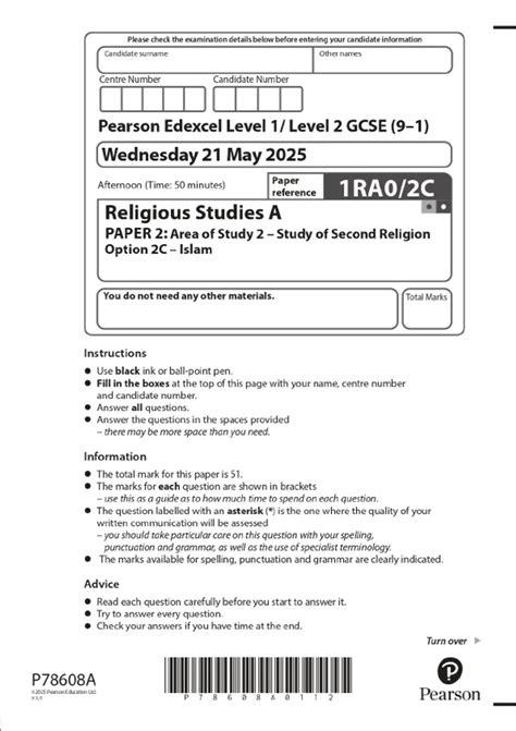 2025 Pearson Edexcel Level 1/Level 2 GCSE (9–1) Religious Studies A ...