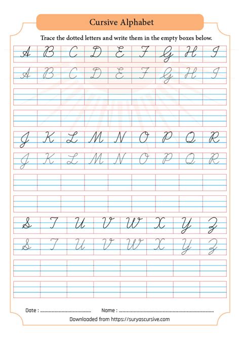 Cursive Writing a to z Capital and Small Letters - SuryasCursive.com