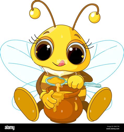 Cute Bee eating honey Stock Vector Image & Art - Alamy