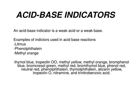 Image result for Acid-Base Indicators Examples