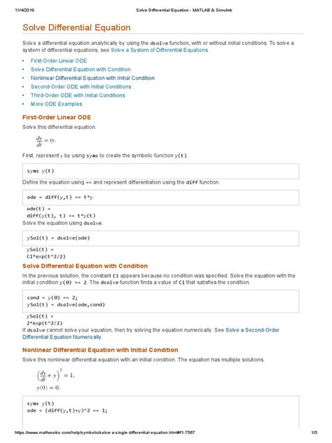 Solving First Order Differential Equations in MATLAB 的图像结果
