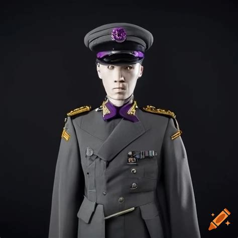 Dark-grey military uniform with purple accents on Craiyon