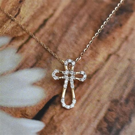 14K Gold Diamond Cross Necklace Religious Diamond Necklace For Sale at ...