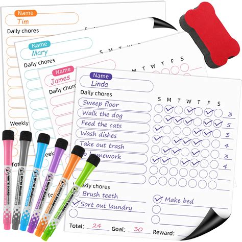 Buy Magnetic Chore Chart for Kids, 4 Pcs Dry Erase Behavior Charts and ...