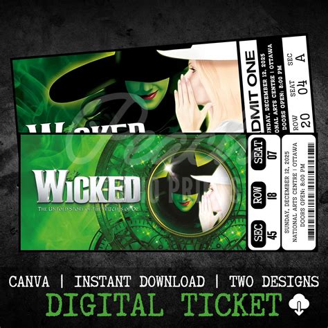 Printable Wicked Musical Theatre Ticket, Personalized Gift Reveal ...