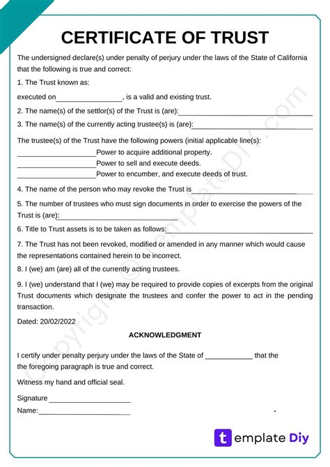 Certificate of Trust Template | Printable PDF & Word