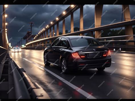 Premium Photo | Black sedan car driving on the bridge road
