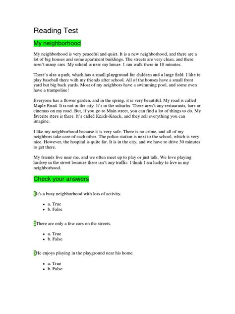 Image result for Reading Test Examples