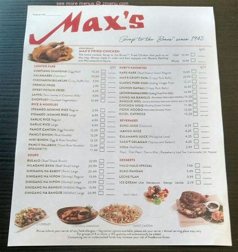 Max Restaurant Menu 的图像结果