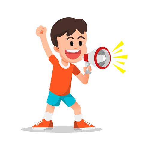 a cheerful boy voices with a megaphone 10054165 Vector Art at Vecteezy