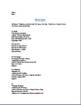 Test On Mla Teaching Resources | TPT