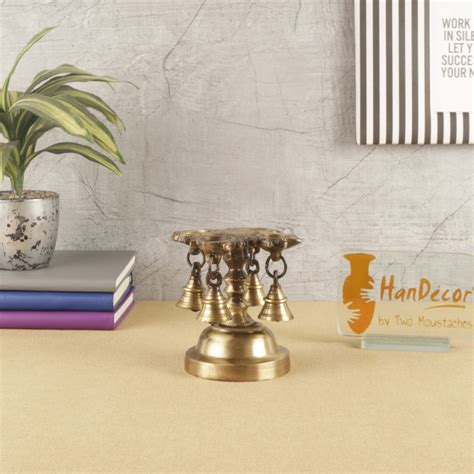 Brass Handmade 4 Oil Wick Brass Diya with Bells