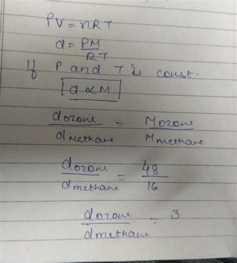 Density of ozone relative to methane under the same temperature ...