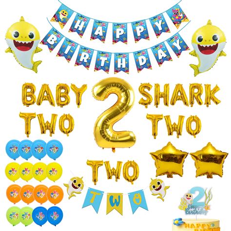 Buy Shark Two Two Two Birthday Boy Girl-Gold Shark TWO TWO TWO Balloons ...
