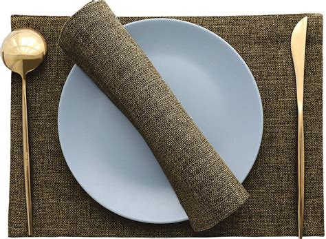 Buy HOKIPO Washable Poly Jute Dining Table Mat (Brown) Set of 6- IN-43 ...