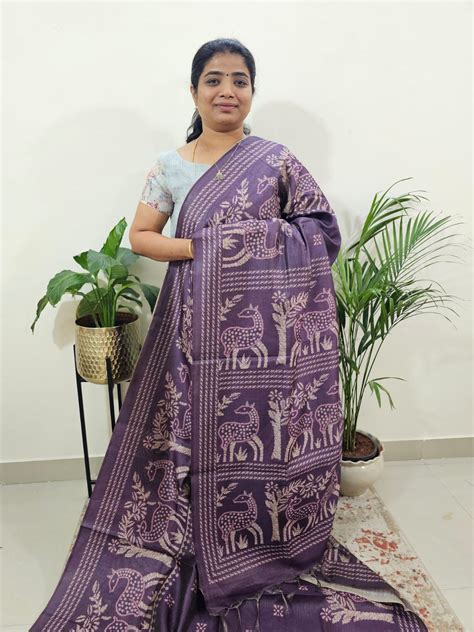 Semi Tussar with Striped Zari Weaving Saree - Purple – Looms Legacy