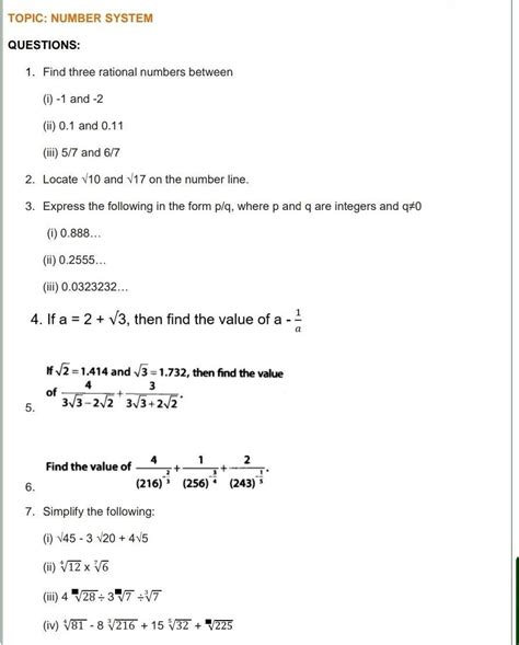 Solve The Following QuestionsGrade 9 NCERT Solutions Ch- Number System ...