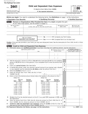 Fillable Online 2006 Form 2441. Child and Dependent Care Expenses Fax ...