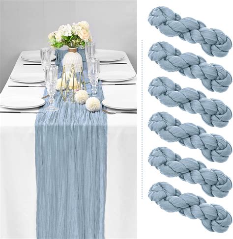 Amazon.com: Showgeous 6 Pack Dusty Blue Cheesecloth Table Runner, 10FT ...