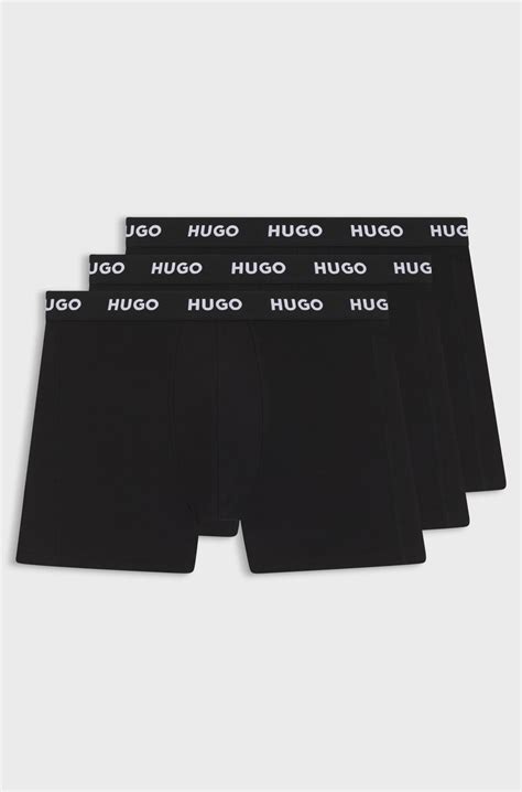 HUGO - Three-pack of longer-length stretch-cotton boxer briefs - Black